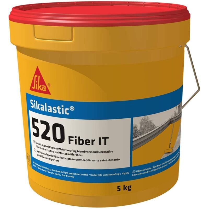 foto del prodotto lastic 520 fiber it, grigio membrana liquida impermeabilizzante rivestimento decorativo elastomerico resistente ai raggi uv 5kg sika