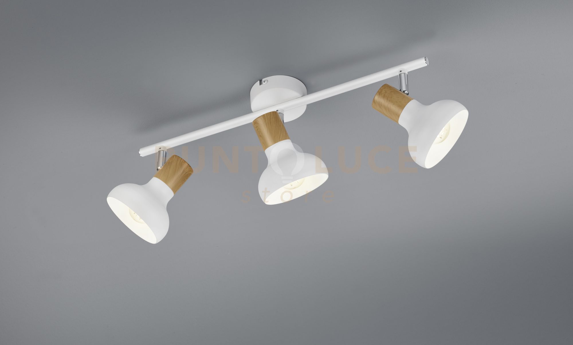 foto del prodotto latika barra 3 spots metallo bianco ed effetto legno l. 47cm attacco e14