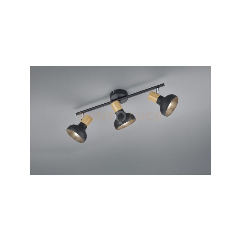 foto del prodotto latika barra 3 spots metallo nero ed effetto legno l. 47cm attacco e14