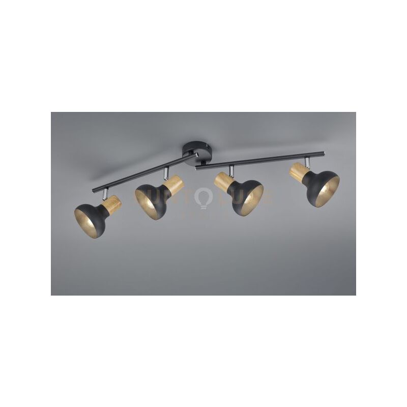 foto del prodotto latika barra 4 spots metallo nero ed effetto legno l. 71cm attacco e14