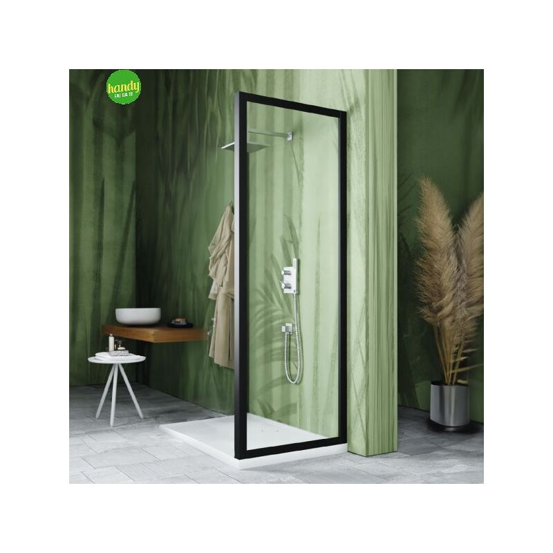 foto del prodotto lato doccia fisso senna silqua by mobo trasparente spess. 6mm h 195 x 78 80 cm profilo nero opaco
