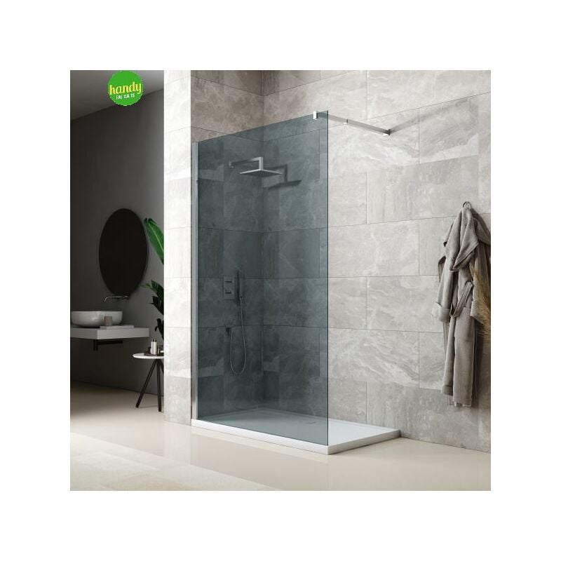 foto del prodotto lato doccia walk-in con barra stabilizzatrice gange silqua by mobo fumè spess. 8mm h 195 x 100 cm