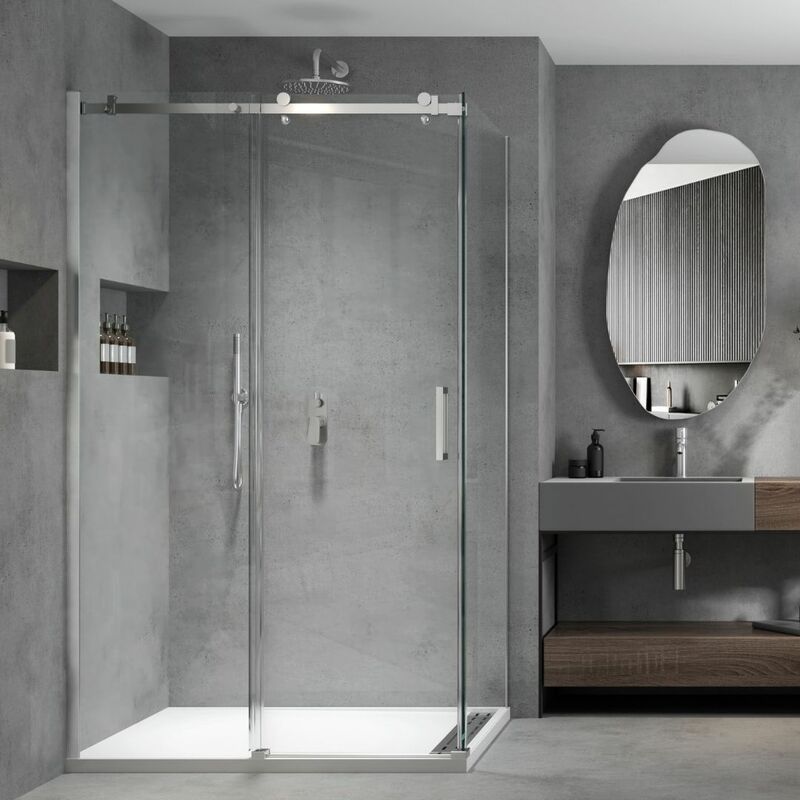 foto del prodotto lato fisso per box doccia gemma cristallo 8 millimetri profilo chrome lucido misure 67 69xh200 cm confezione 1