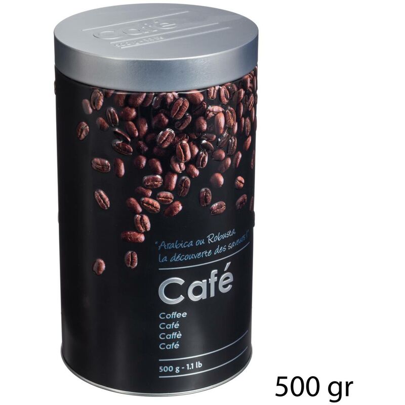 foto del prodotto lattina di caff in metallo da 500 g black edition nera 5five