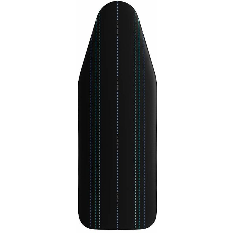 foto del prodotto laurastar copriasse universalcover nero, copriasse da stiro universale, 131cm x 55cm, 100 cotone, linee di piegatura integrate, clip di bloccaggio,