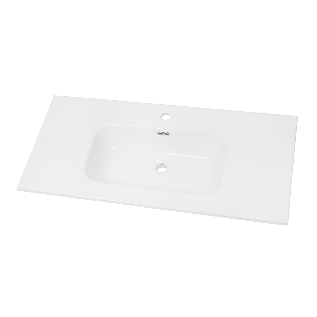 foto del prodotto lavabo ad incasso in ceramica bianco lucido per mobili bagno misure 101x46 cm, confezione 1