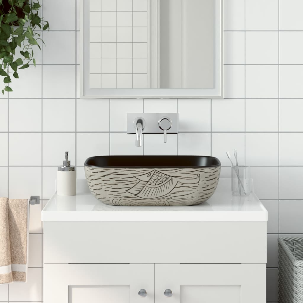 foto del prodotto lavabo appoggio grigio nero rettangolare 48x37,5x13,5 ceramica