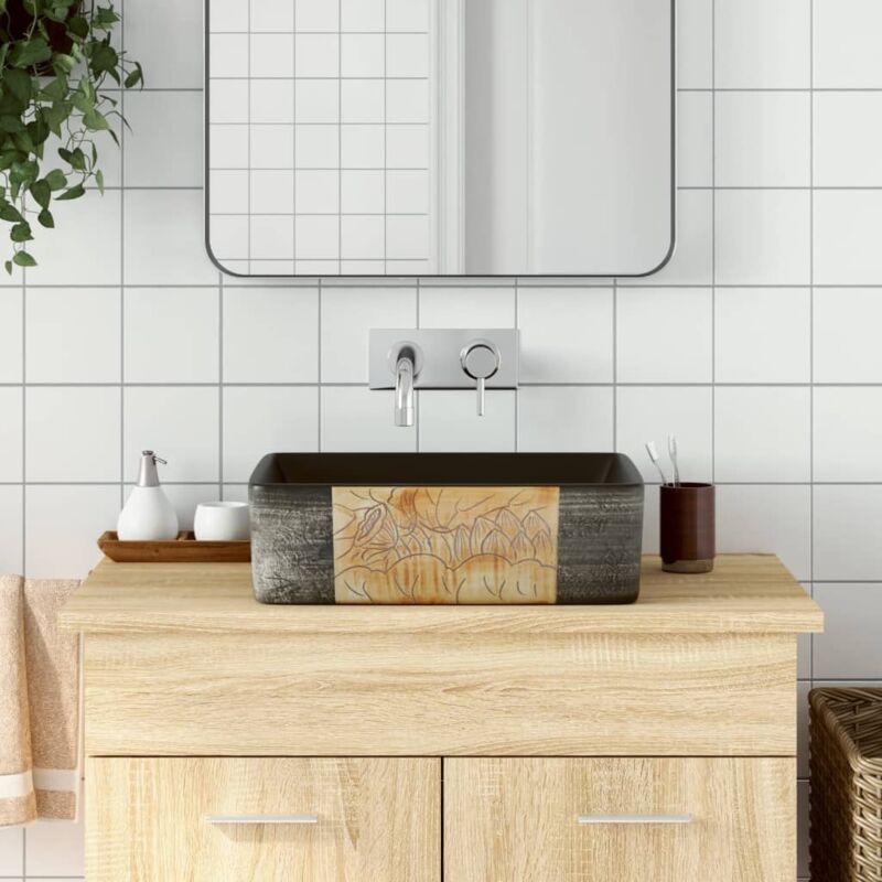 foto del prodotto lavabo appoggio nero marrone rettangolare 46x35,5x13cm ceramica vidaxl