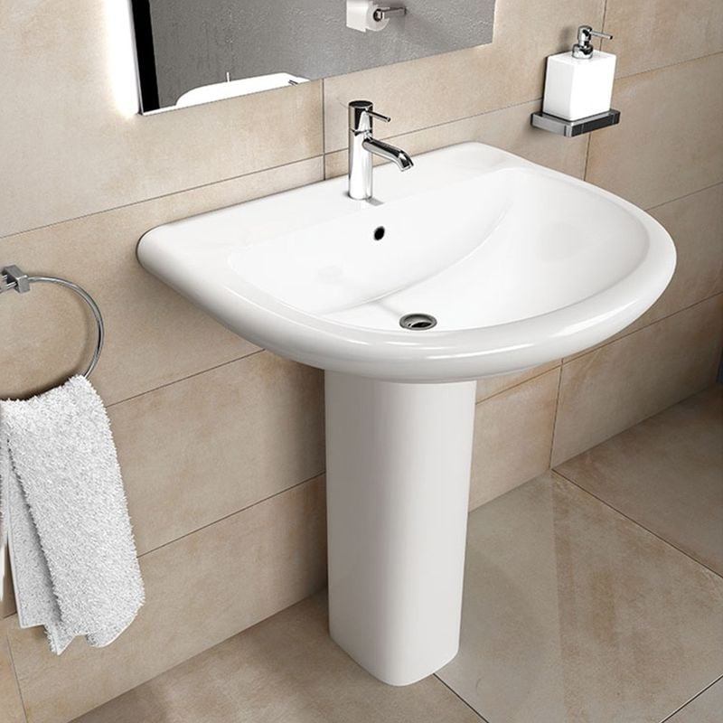 foto del prodotto lavabo bagno con colonna 66x55 cm rak serie orient in ceramica bianca lucida