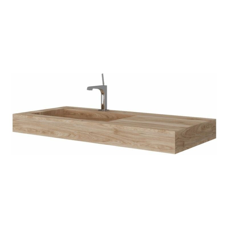 foto del prodotto lavabo bagno hpl da 100cm rovere miele effetto legno
