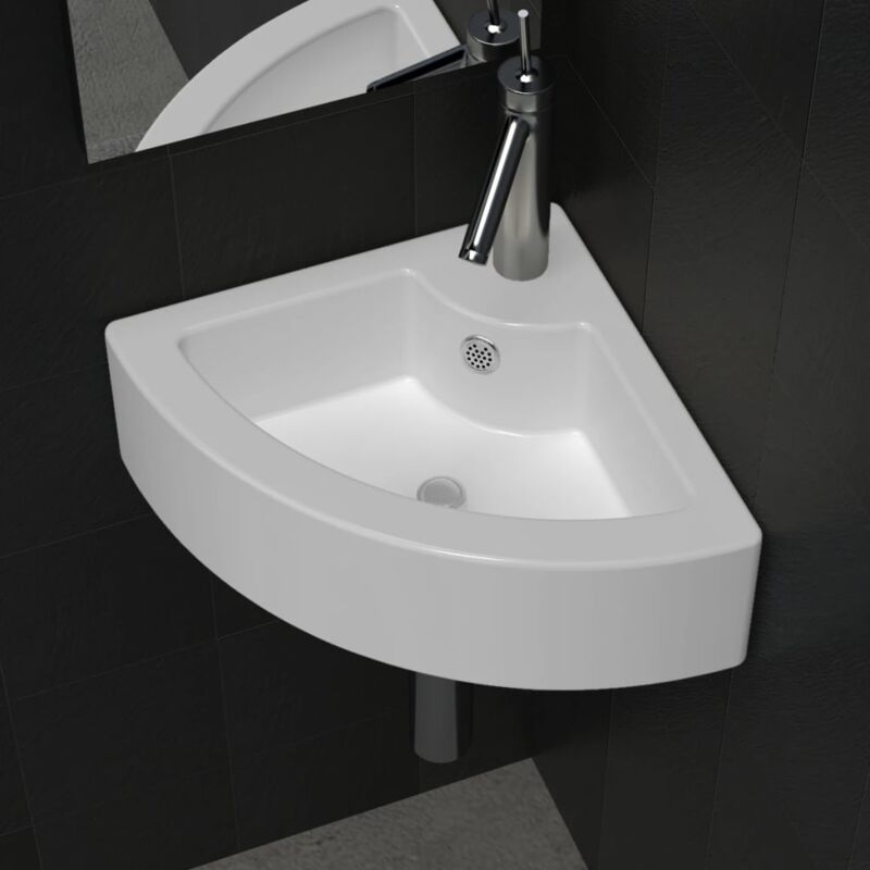 foto del prodotto lavabo bagno ,lavandino da appoggio con troppopieno 45x32x12,5 cm bianco itd10912