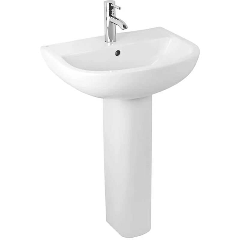 foto del prodotto lavabo con colonna 55 cm in ceramica bianco lucido salvaspazio monoforo