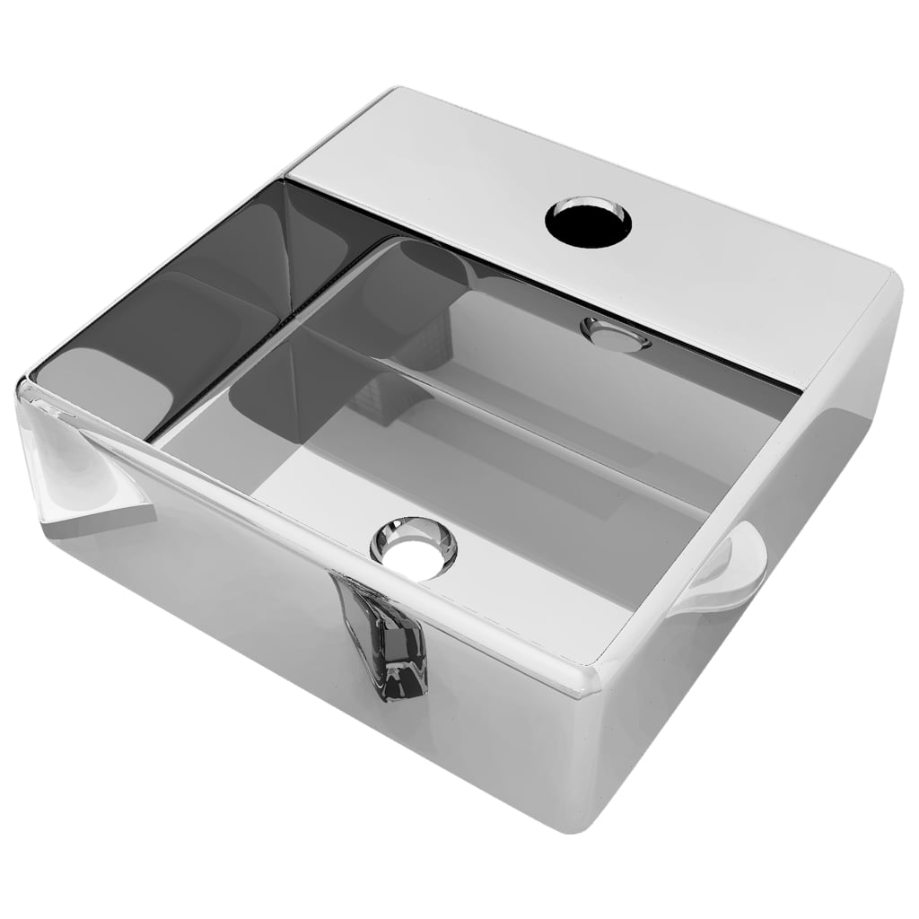 foto del prodotto lavabo con foro per rubinetto lavabo da appoggio interno bagno doccia box wc casa 38 x 30 cm ceramica argento 02 0002592
