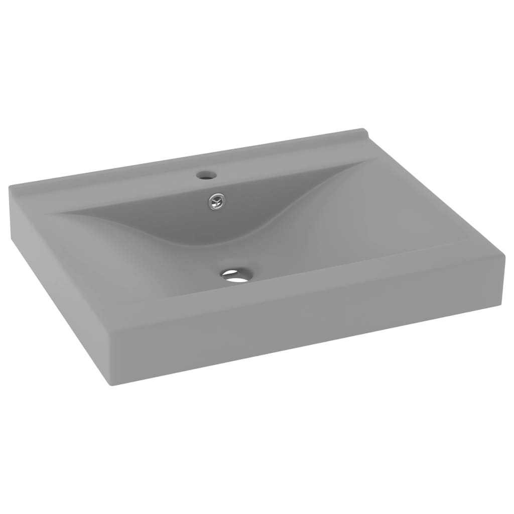 foto del prodotto lavabo con foro per rubinetto lavabo da appoggio wc lavabo bagno cucina interno casa 60 x 46 cm ceramica grigio chiaro opaco 02 0002768