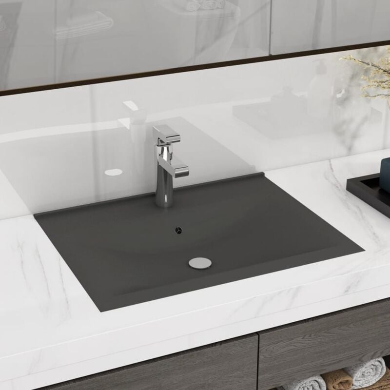 foto del prodotto lavabo con foro rubinetto grigio scuro opaco 60x46 cm ceramica vidaxl