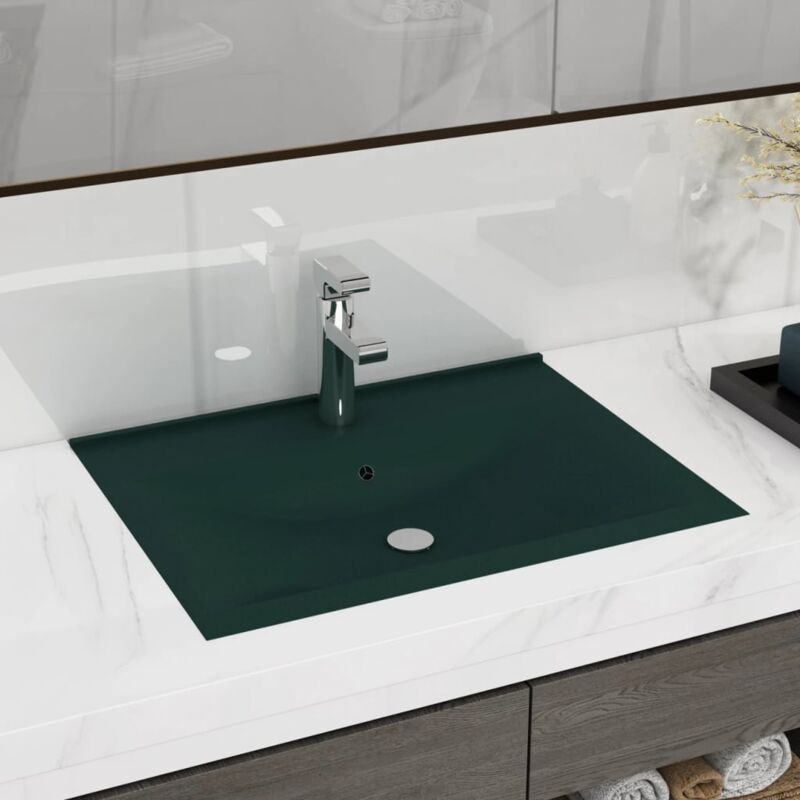 foto del prodotto lavabo con foro rubinetto verde scuro opaco 60x46cm in ceramica vidaxl