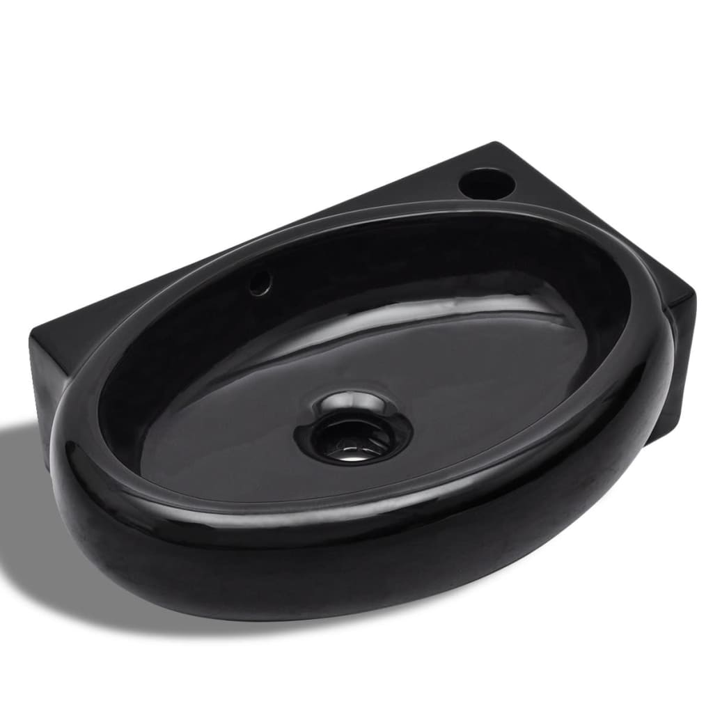 foto del prodotto lavabo con foro troppopieno rubinetto in ceramica per bagno nero 02 0002500