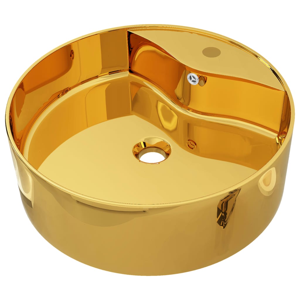 foto del prodotto lavabo con troppopieno lavabo da appoggio lavabo montato interno bagno doccia cabina wc casa 46,5 x 15,5 cm ceramica oro 02 0002606