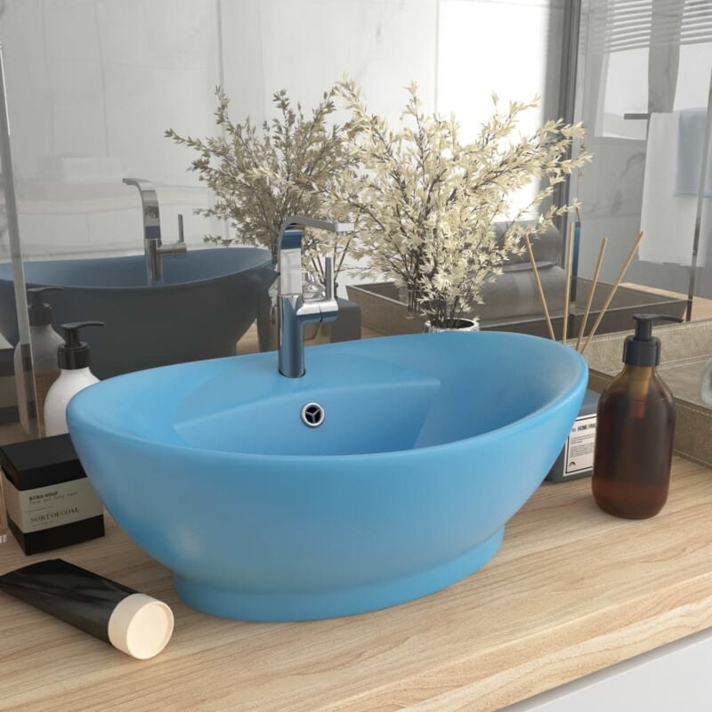 foto del prodotto lavabo con troppopieno ovale azzurro opaco 58,5x39 cm ceramica vidaxl
