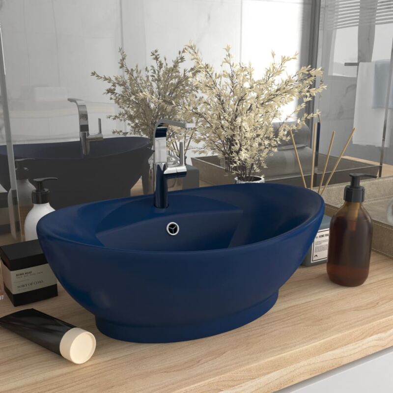 foto del prodotto lavabo con troppopieno ovale blu scuro opaco 58,5x39cm ceramica vidaxl