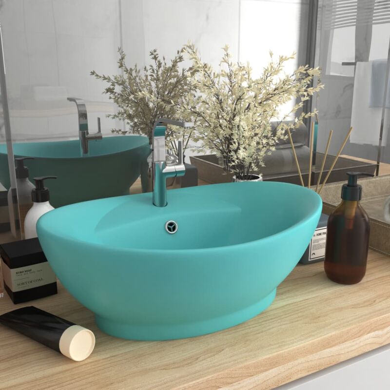 foto del prodotto lavabo con troppopieno ovale turchese opaco 58,5x39 cm ceramica vidaxl