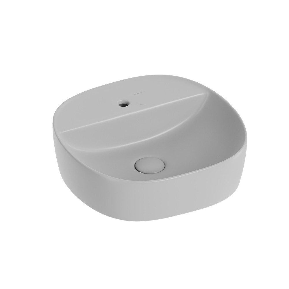 foto del prodotto lavabo d 39 appoggio grigio in ceramica da 40x40 cm serie nature