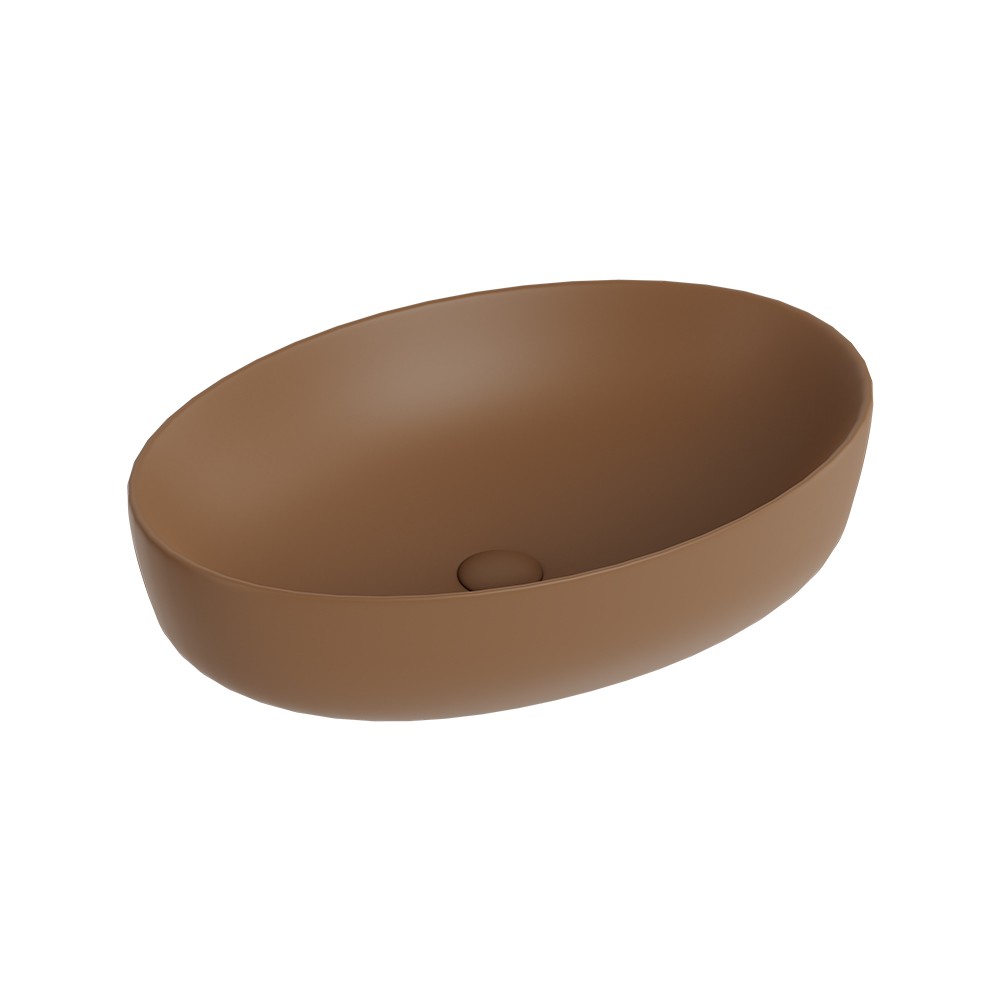 foto del prodotto lavabo d 39 appoggio ovale in ceramica da 60x40 cm marrone serie nature