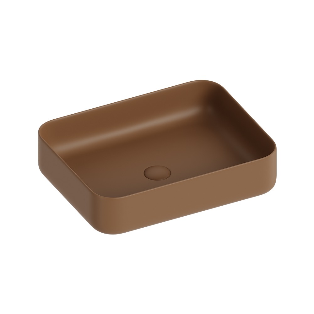 foto del prodotto lavabo d 39 appoggio rettangolare in ceramica da 50x40 cm marrone serie nature