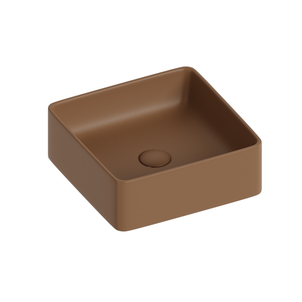 foto del prodotto lavabo d appoggio quadrato in ceramica da 36x36 cm marrone serie nature