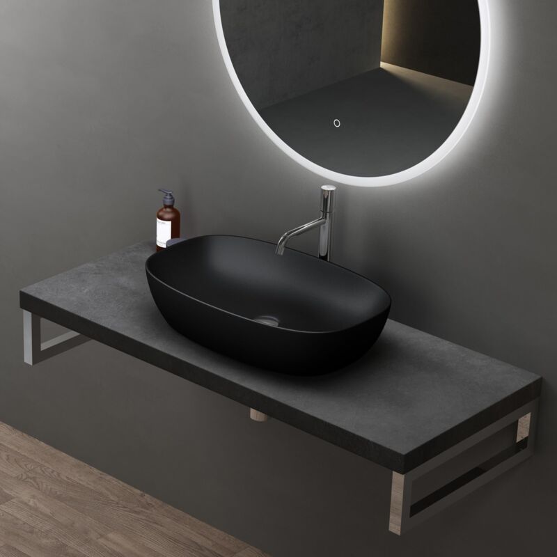 foto del prodotto lavabo da appoggio 60x39,5x14cm, lavandino bagno br ssel104 in ceramica con nano rivestimenti inclusi, nero opaco doporro