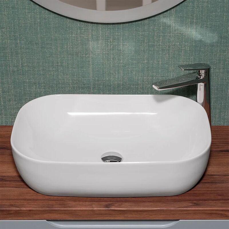 foto del prodotto lavabo da appoggio 60x40 rettangolare in ceramica bianco lucido