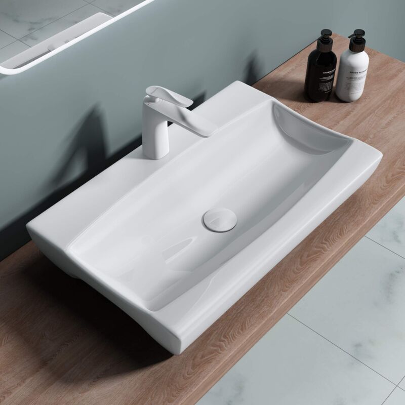 foto del prodotto lavabo da appoggio 62,5x39,5x12cm, lavabo bagno sospeso lavandino bagno br ssel890 in ceramica doporro