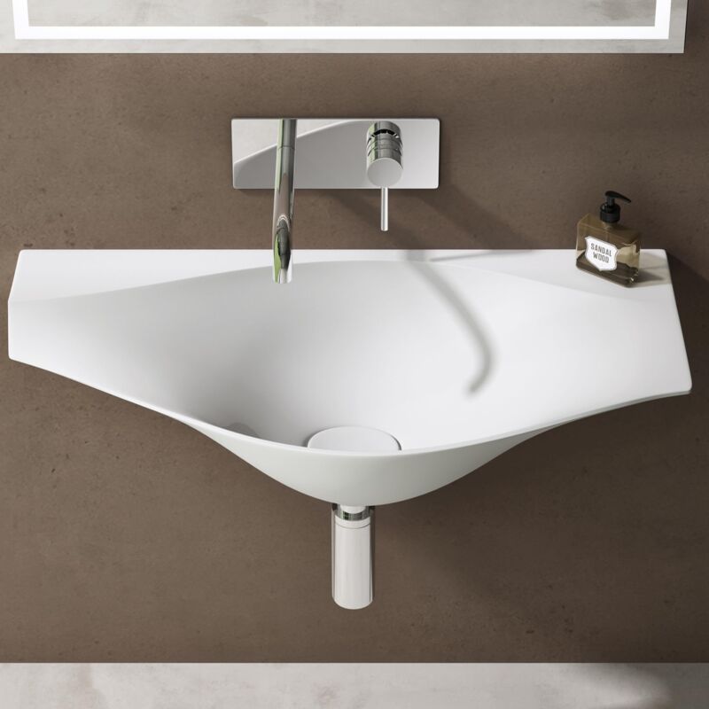 foto del prodotto lavabo da appoggio 80cm, lavandino bagno colossum816 lavabo da marmo fuso, bianco opaco doporro