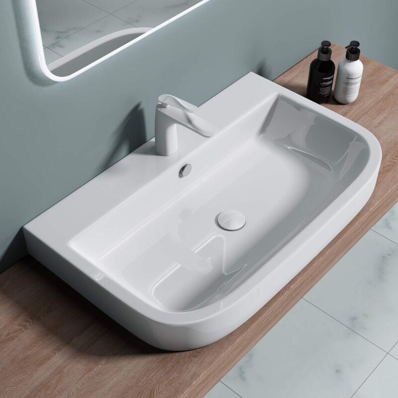 foto del prodotto lavabo da appoggio 81x49x18cm, lavabo bagno sospeso lavandino bagno in ceramica nano rivestimenti br ssel5021 doporro