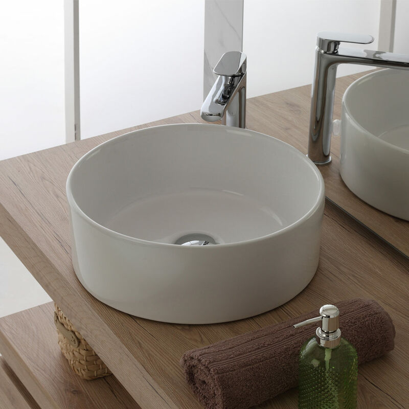 foto del prodotto lavabo da appoggio bagno tondo in ceramica lavandino ciotola