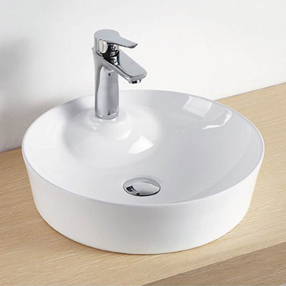 foto del prodotto lavabo da appoggio ceramica bianco tondo lavandino arredo bagno 43x43x12 cm