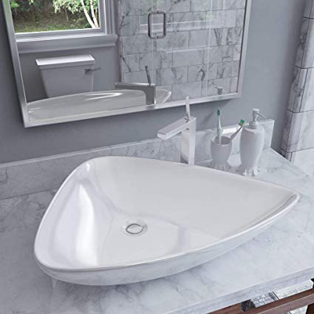 foto del prodotto lavabo da appoggio ceramica bianco triangolare arredo bagno 68x47,5x12,5 cm