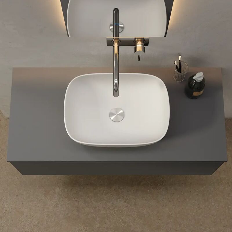 foto del prodotto lavabo da appoggio di forma rettangolare 46,5x32x13,5 cm bianco opaco