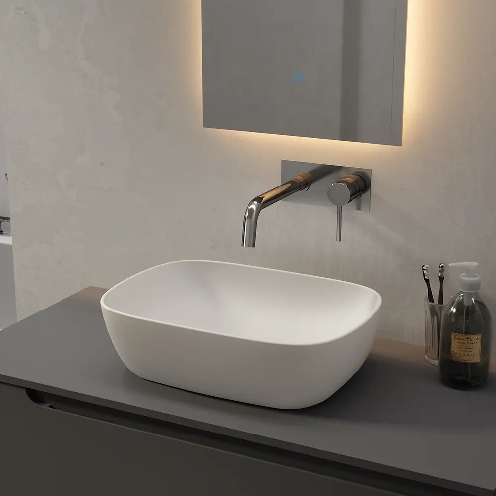 foto del prodotto lavabo da appoggio di forma rettangolare 46,5x33x13,5 cm bianco opaco
