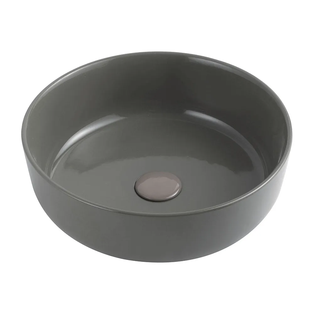 foto del prodotto lavabo da appoggio grigio cemento tondo 38,5 cm in ceramica zelos