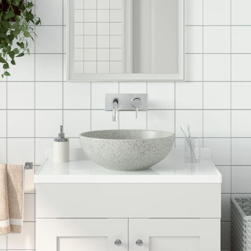 foto del prodotto lavabo da appoggio grigio rotondo 41x14 cm ceramica vidaxl