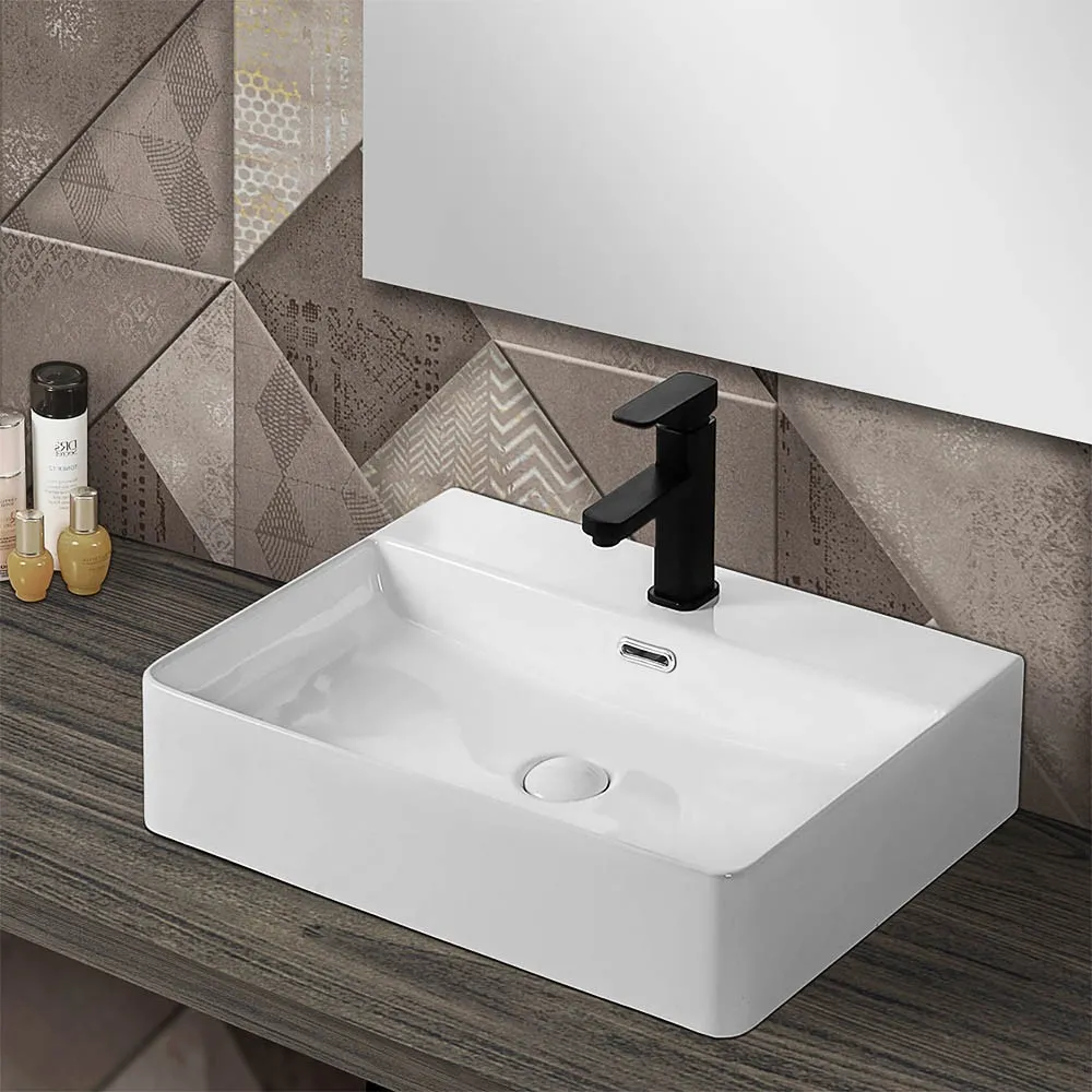 foto del prodotto lavabo da appoggio in ceramica 50x42 cm rettangolare bianco lucido