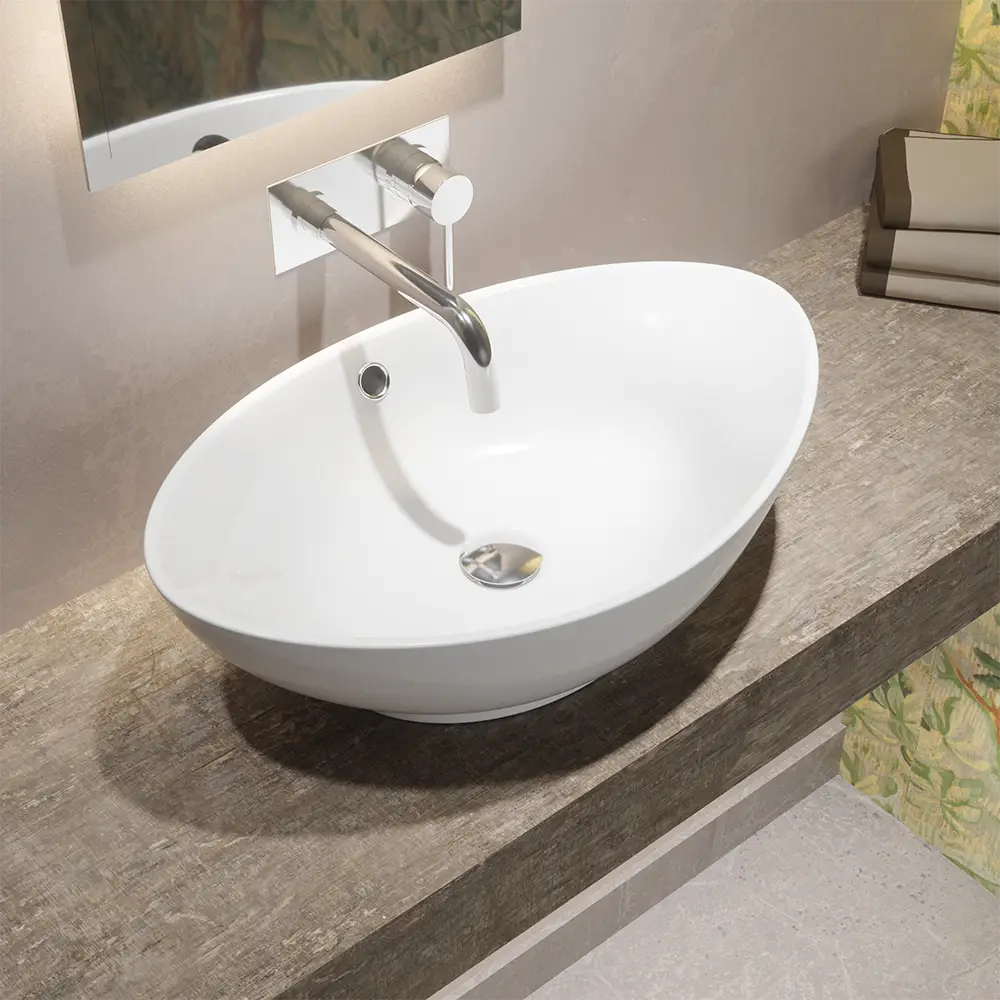 foto del prodotto lavabo da appoggio in ceramica ovale con troppopieno 58x38,5x19,5 cm