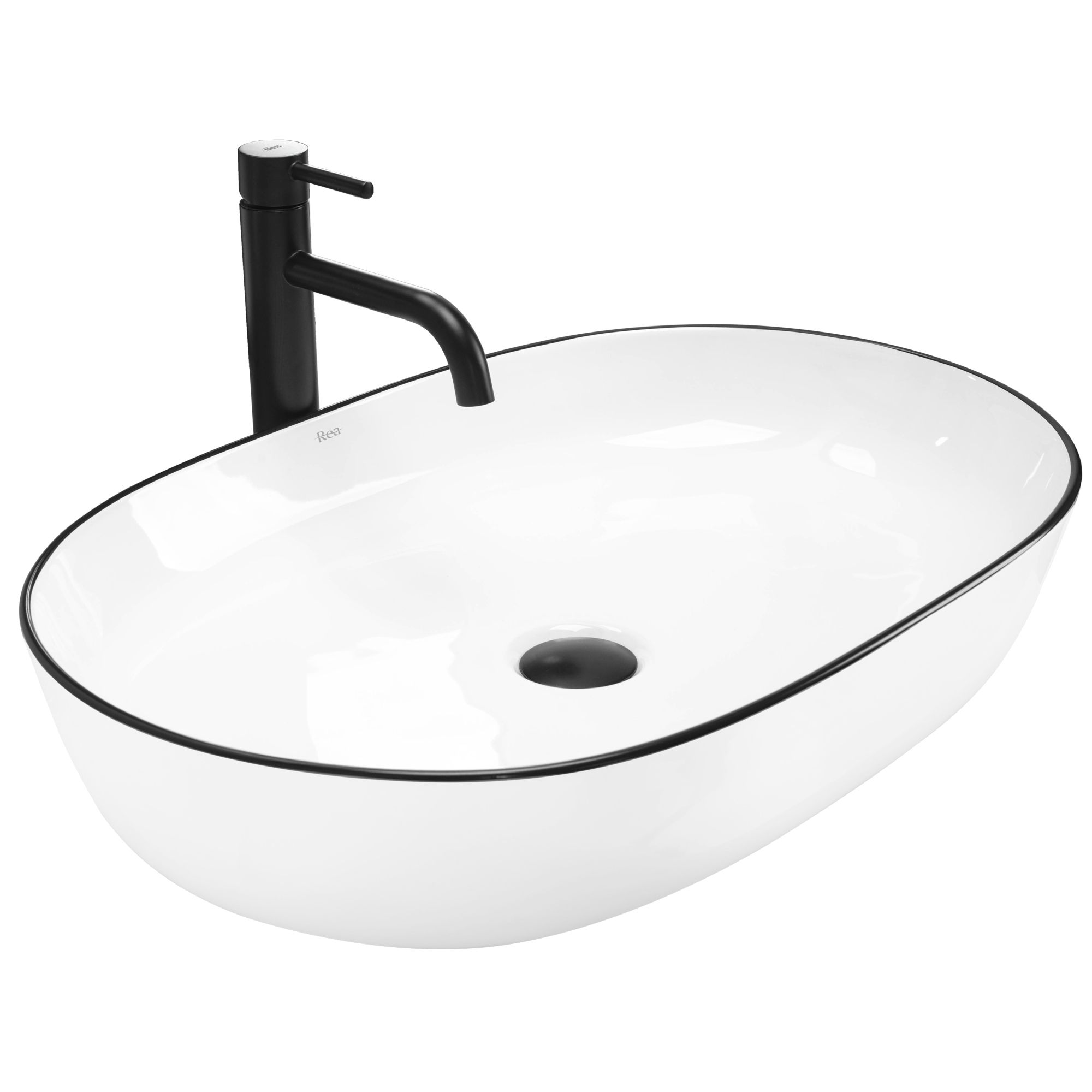 foto del prodotto lavabo da appoggio in ceramica rea cleo white black edge