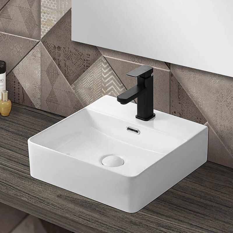 foto del prodotto lavabo da appoggio in ceramica rettangolare 41x42 cm bianco lucido