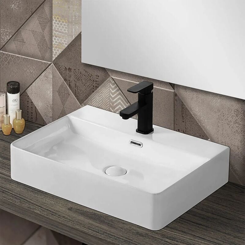 foto del prodotto lavabo da appoggio in ceramica rettangolare 60x42 cm bianco lucido
