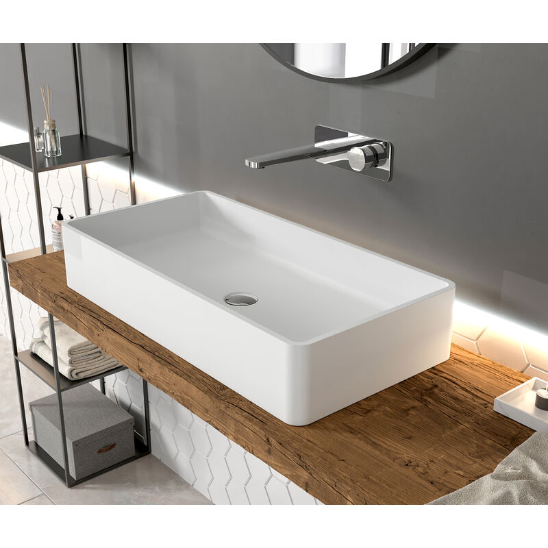 foto del prodotto lavabo da appoggio in solid surface pb2013 80 x 40 x 14,5 cm bianco opaco