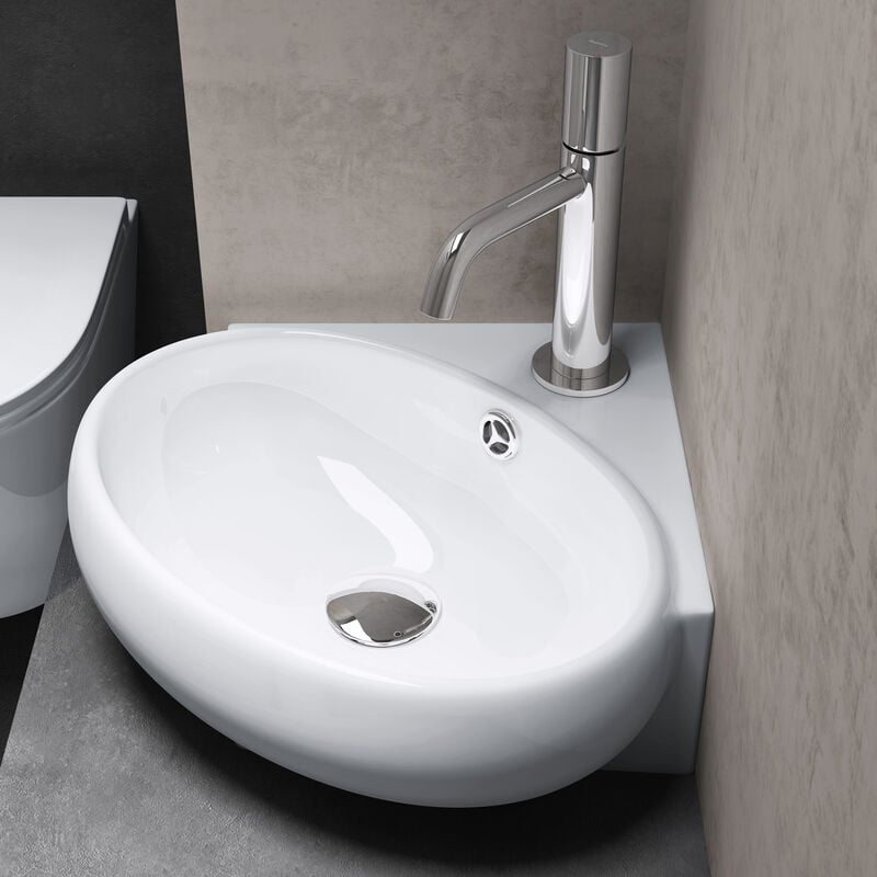 foto del prodotto lavabo da appoggio, lavabo bagno sospeso 39,5x38,5x14,5cm, lavandino bagno in ceramica nano rivestimenti br ssel002, bianco bianco doporro