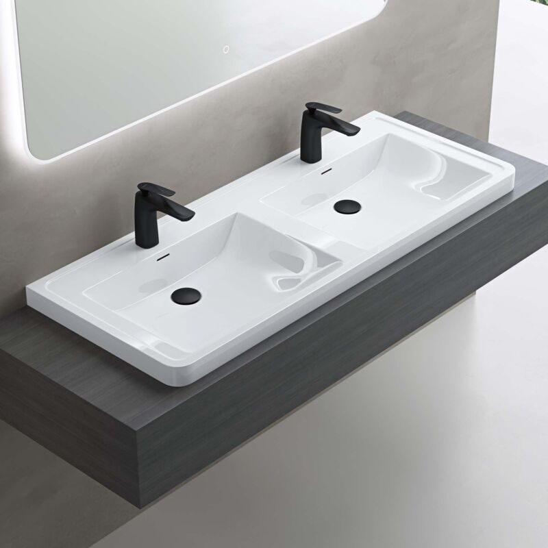 foto del prodotto lavabo da appoggio, lavandino bagno 120x48x14,5cm, lavabo da minerale fuso colossum08, bianco lucido doporro