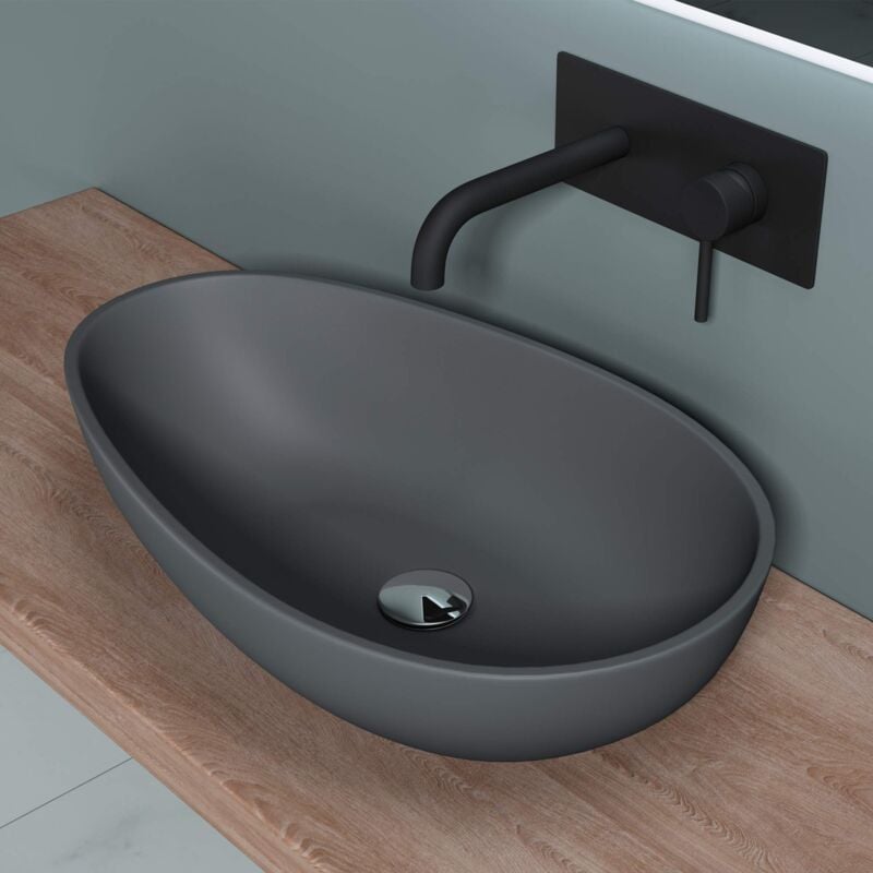 foto del prodotto lavabo da appoggio, lavandino bagno 59.8x36x14cm, lavabo ovale da minerale fuso colossum809, antracite opaco doporro